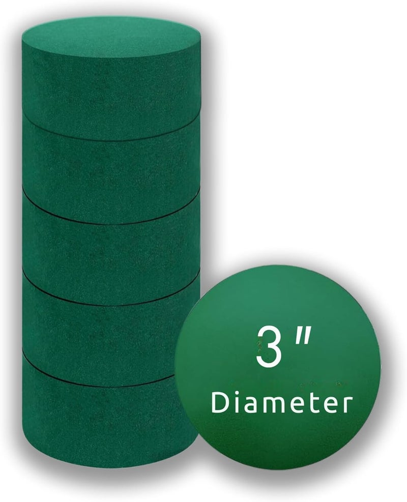 FLOFARE Pack of 6 Round Floral Foam Blocks for Fresh and Artificial Flowers, Each (3" X 1.5"), Dry & Wet Green Flower Foam for Flower Arrangements & Florist Supplies - Image 1
